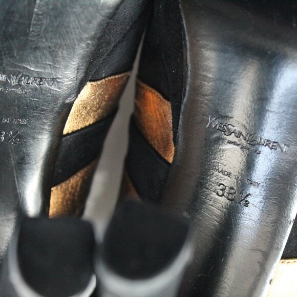 Yves Saint Laurent Tribute Suede Ankle Booties Black Gold Size 38.5 - Picture 6 of 14